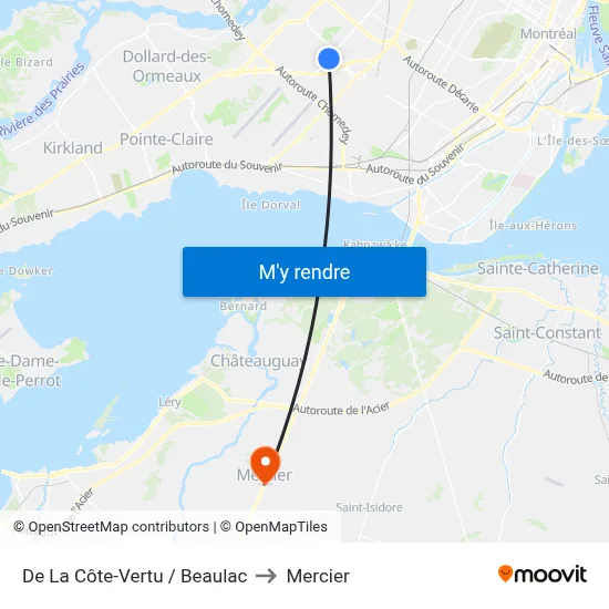 De La Côte-Vertu / Beaulac to Mercier map