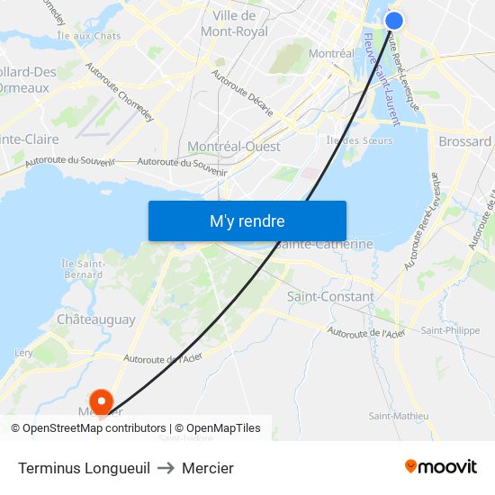 Terminus Longueuil to Mercier map