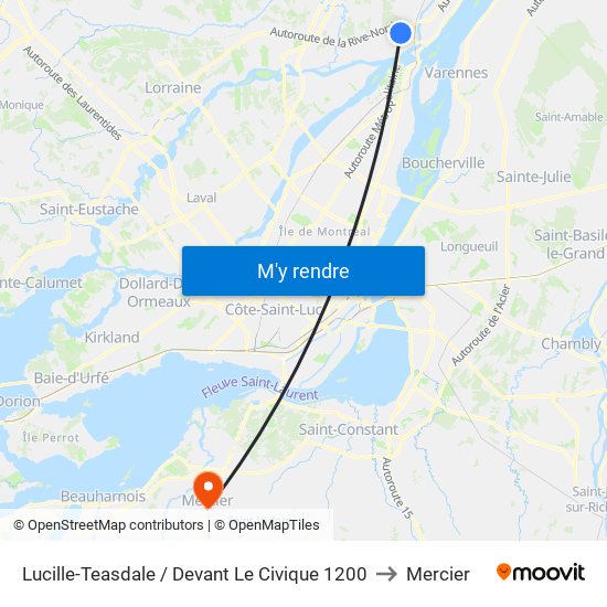 Lucille-Teasdale / Devant Le Civique 1200 to Mercier map