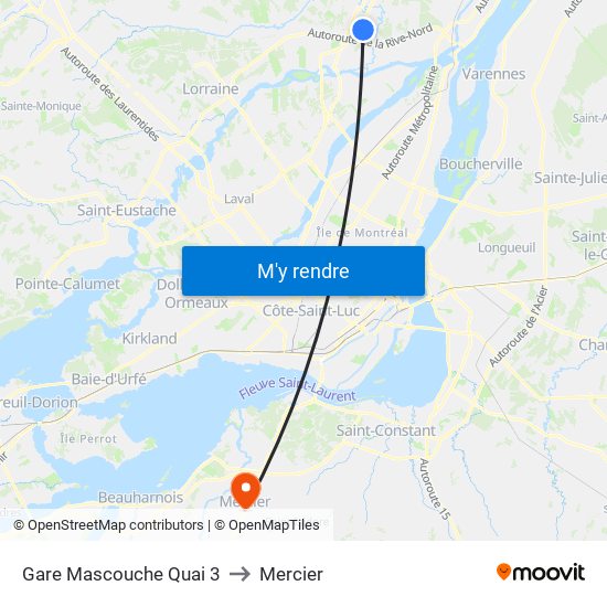 Gare Mascouche Quai 3 to Mercier map