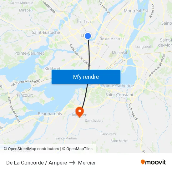 De La Concorde / Ampère to Mercier map