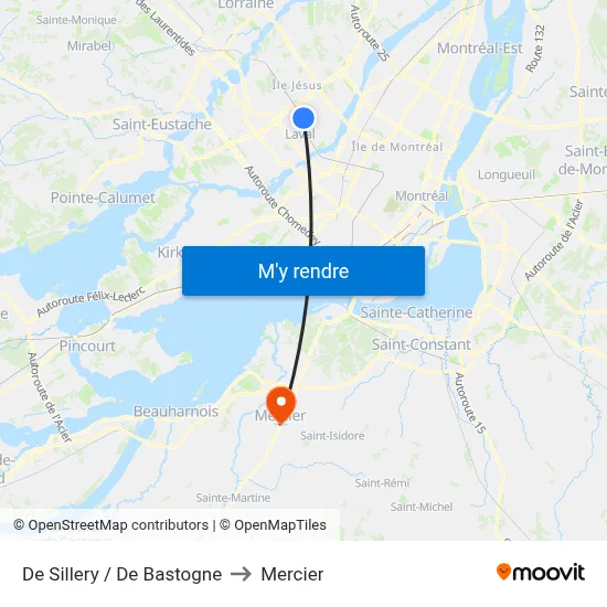 De Sillery / De Bastogne to Mercier map