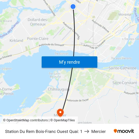 Station Du Rem Bois-Franc Ouest Quai: 1 to Mercier map