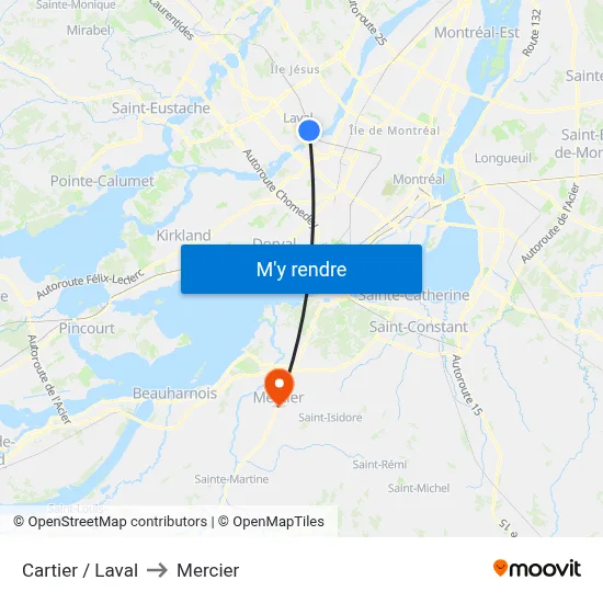 Cartier / Laval to Mercier map