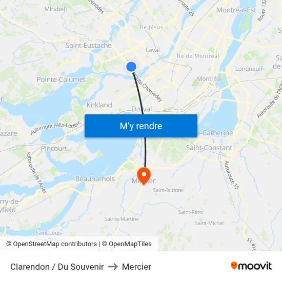 Clarendon / Du Souvenir to Mercier map