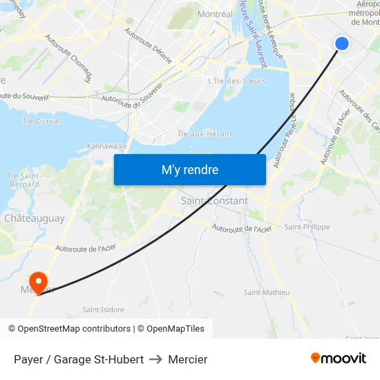 Payer / Garage St-Hubert to Mercier map