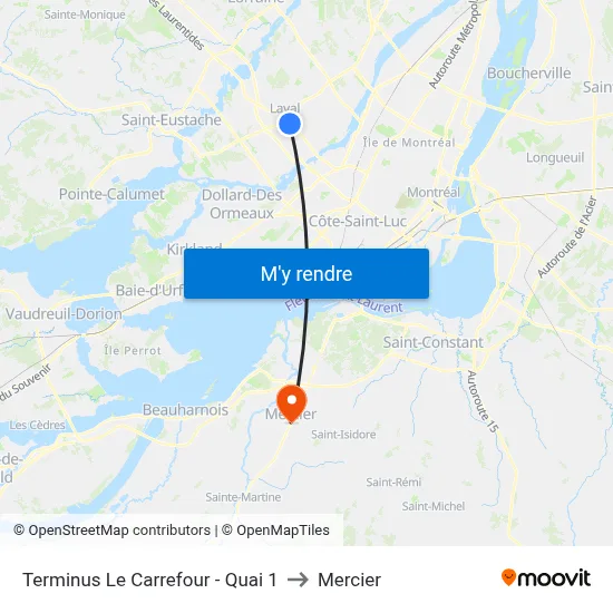 Terminus Le Carrefour - Quai 1 to Mercier map