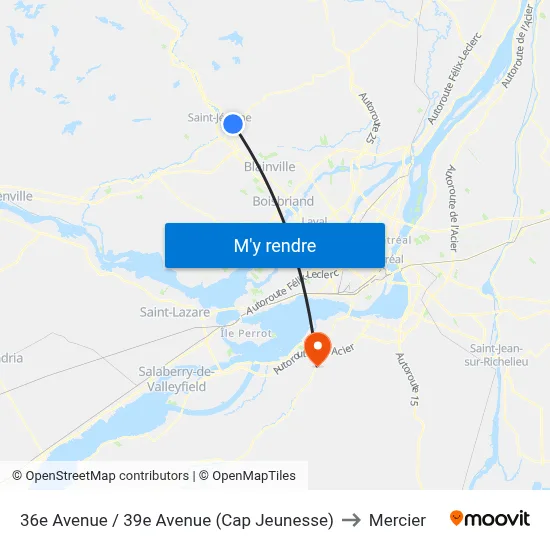 36e Avenue / 39e Avenue (Cap Jeunesse) to Mercier map