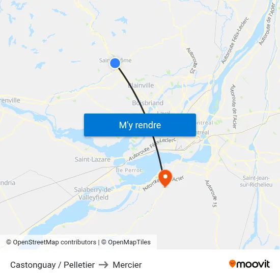 Castonguay / Pelletier to Mercier map