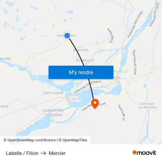 Labelle / Filion to Mercier map