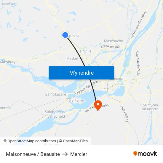Maisonneuve / Beausite to Mercier map