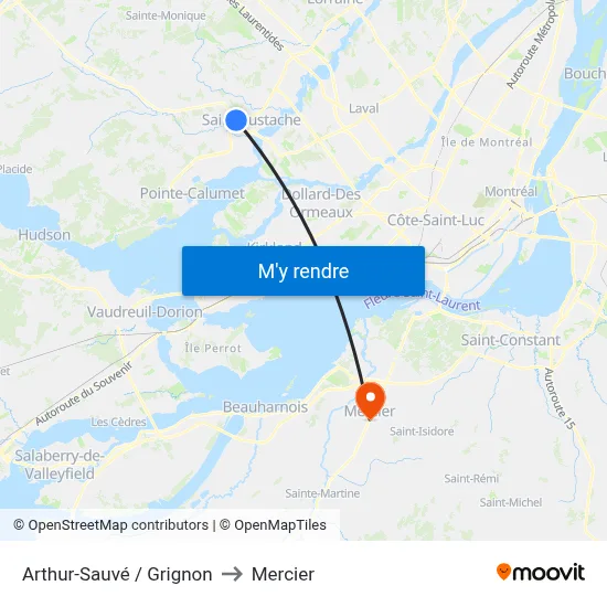 Arthur-Sauvé / Grignon to Mercier map