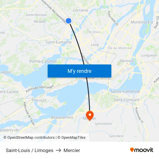 Saint-Louis / Limoges to Mercier map