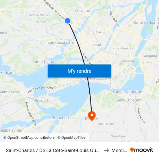 Saint-Charles / De La Côte-Saint-Louis Ouest to Mercier map