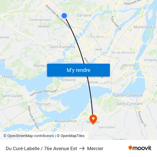 Du Curé-Labelle / 76e Avenue Est to Mercier map