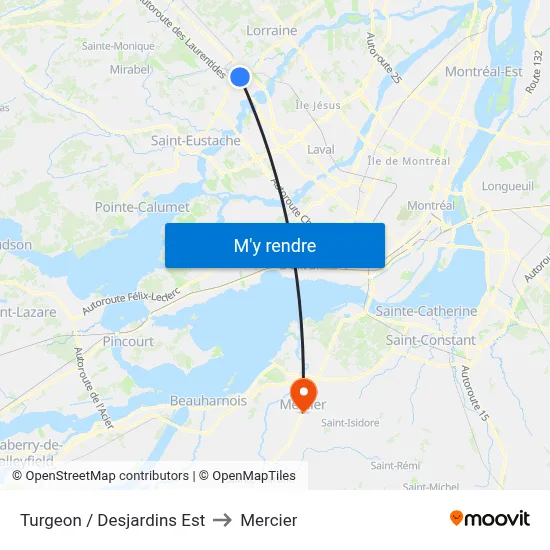 Turgeon / Desjardins Est to Mercier map