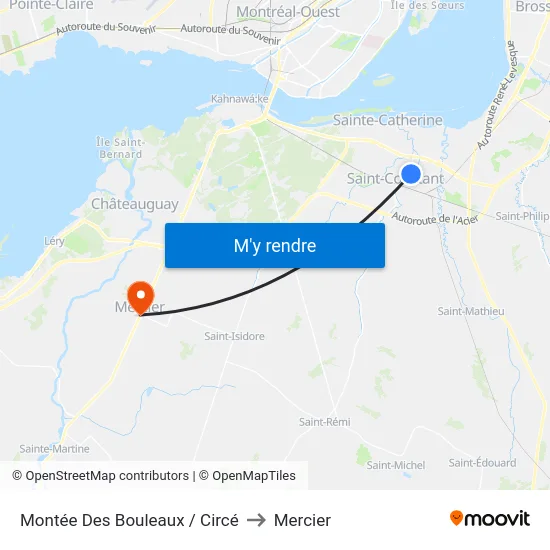 Montée Des Bouleaux / Circé to Mercier map