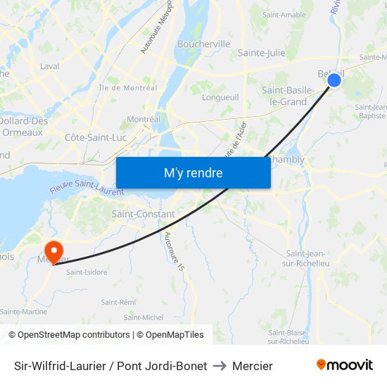 Sir-Wilfrid-Laurier / Pont Jordi-Bonet to Mercier map