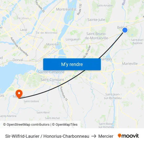 Sir-Wilfrid-Laurier / Honorius-Charbonneau to Mercier map