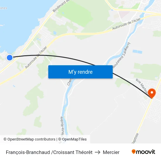 François-Branchaud /Croissant Théorêt to Mercier map