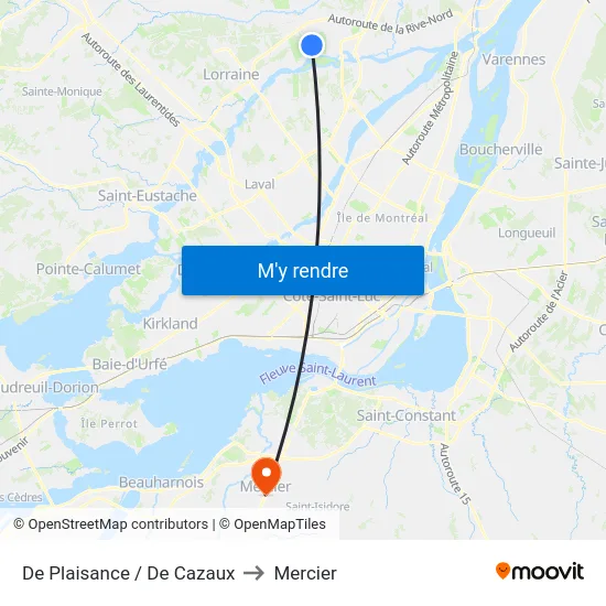 De Plaisance / De Cazaux to Mercier map