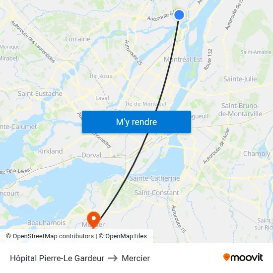 Hôpital Pierre-Le Gardeur to Mercier map