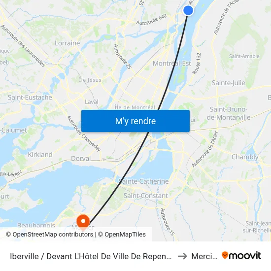 Iberville / Devant L'Hôtel De Ville De Repentigny to Mercier map