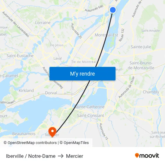 Iberville / Notre-Dame to Mercier map