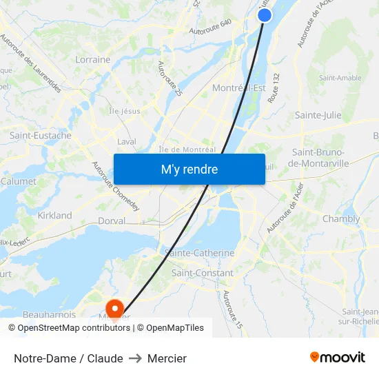 Notre-Dame / Claude to Mercier map