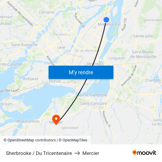 Sherbrooke / Du Tricentenaire to Mercier map