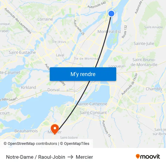 Notre-Dame / Raoul-Jobin to Mercier map