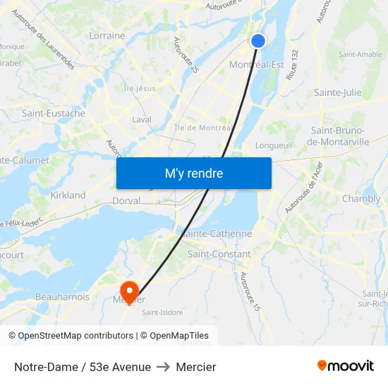 Notre-Dame / 53e Avenue to Mercier map