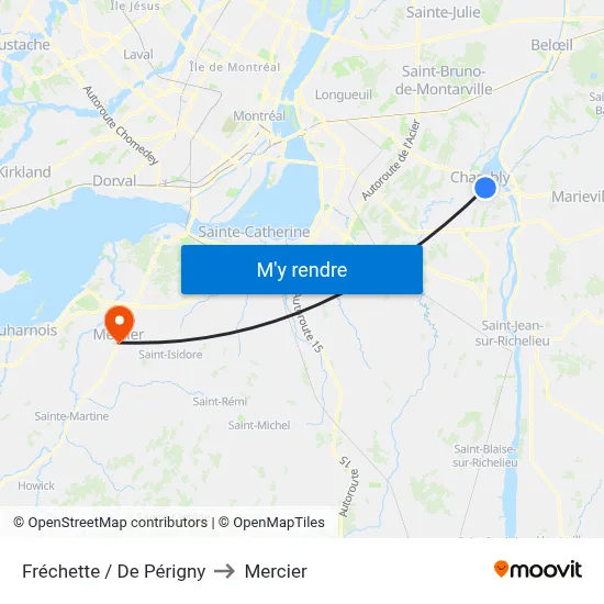 Fréchette / De Périgny to Mercier map