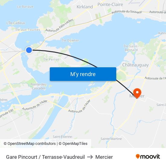 Gare Pincourt / Terrasse-Vaudreuil to Mercier map