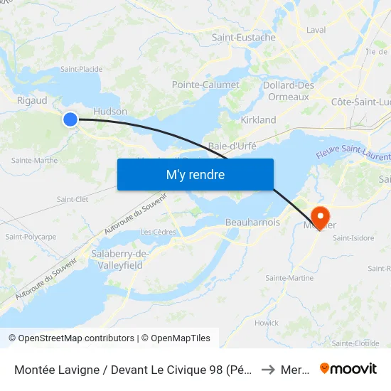 Montée Lavigne / Devant Le Civique 98 (Pétro Canada) to Mercier map