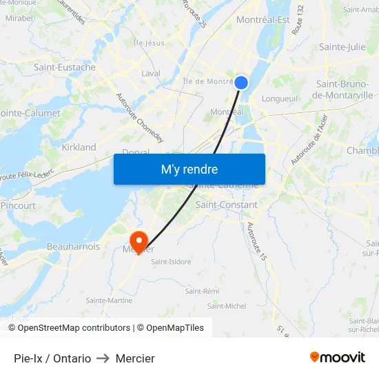 Pie-Ix / Ontario to Mercier map