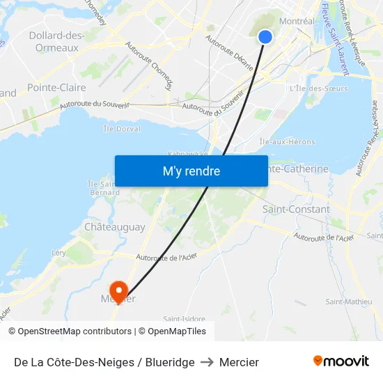De La Côte-Des-Neiges / Blueridge to Mercier map