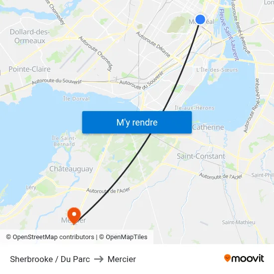 Sherbrooke / Du Parc to Mercier map