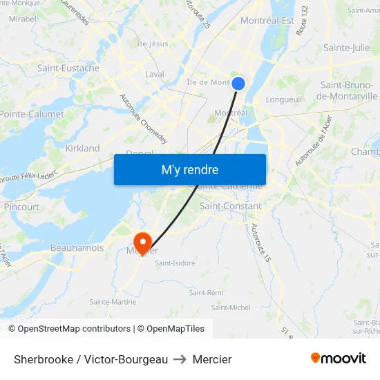 Sherbrooke / Victor-Bourgeau to Mercier map