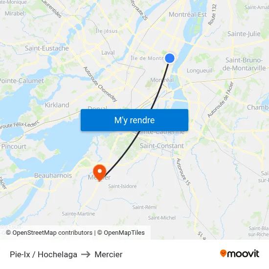 Pie-Ix / Hochelaga to Mercier map