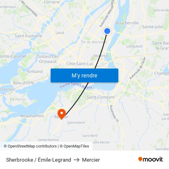 Sherbrooke / Émile-Legrand to Mercier map