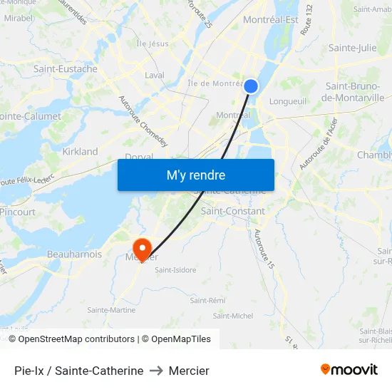 Pie-Ix / Sainte-Catherine to Mercier map