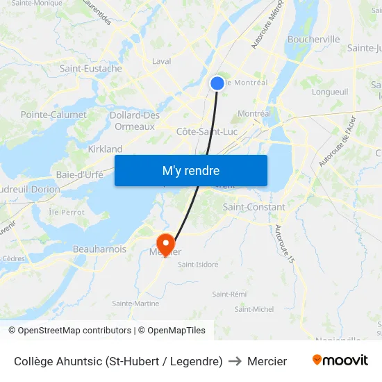 Collège Ahuntsic (St-Hubert / Legendre) to Mercier map