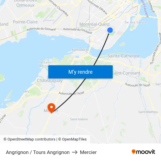 Angrignon / Tours Angrignon to Mercier map