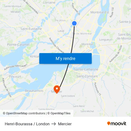 Henri-Bourassa / London to Mercier map