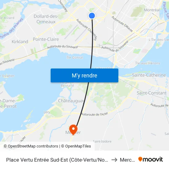 Place Vertu Entrée Sud-Est (Côte-Vertu/No 3131) to Mercier map