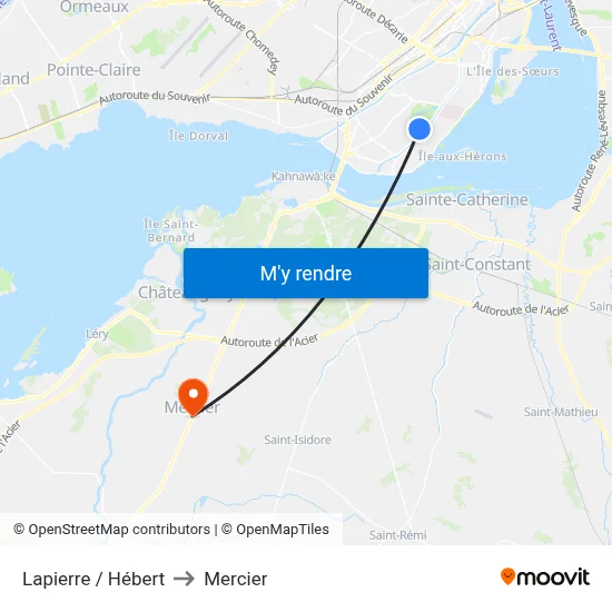 Lapierre / Hébert to Mercier map
