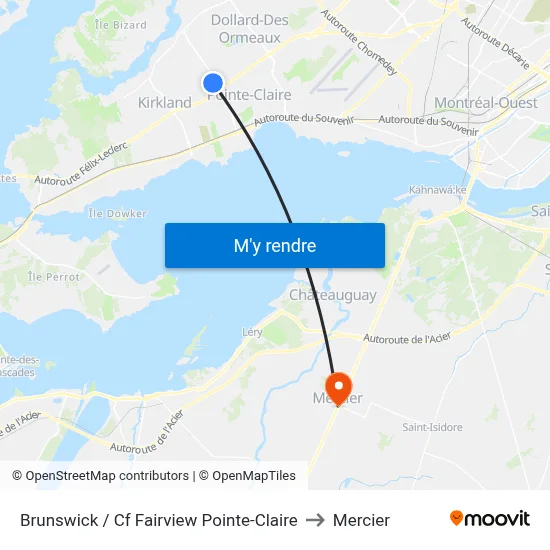 Brunswick / Cf Fairview Pointe-Claire to Mercier map