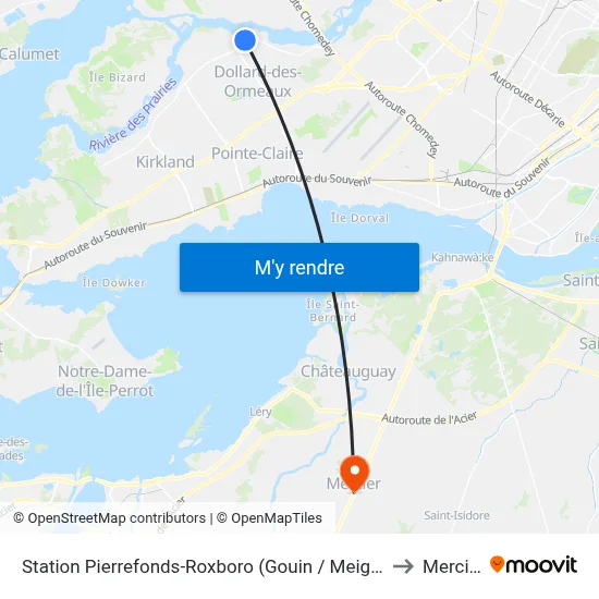 Station Pierrefonds-Roxboro (Gouin / Meighen) to Mercier map