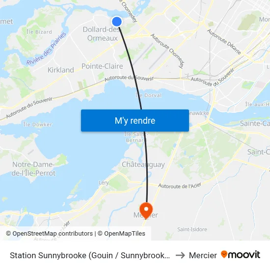 Station Sunnybrooke (Gouin / Sunnybrooke) to Mercier map